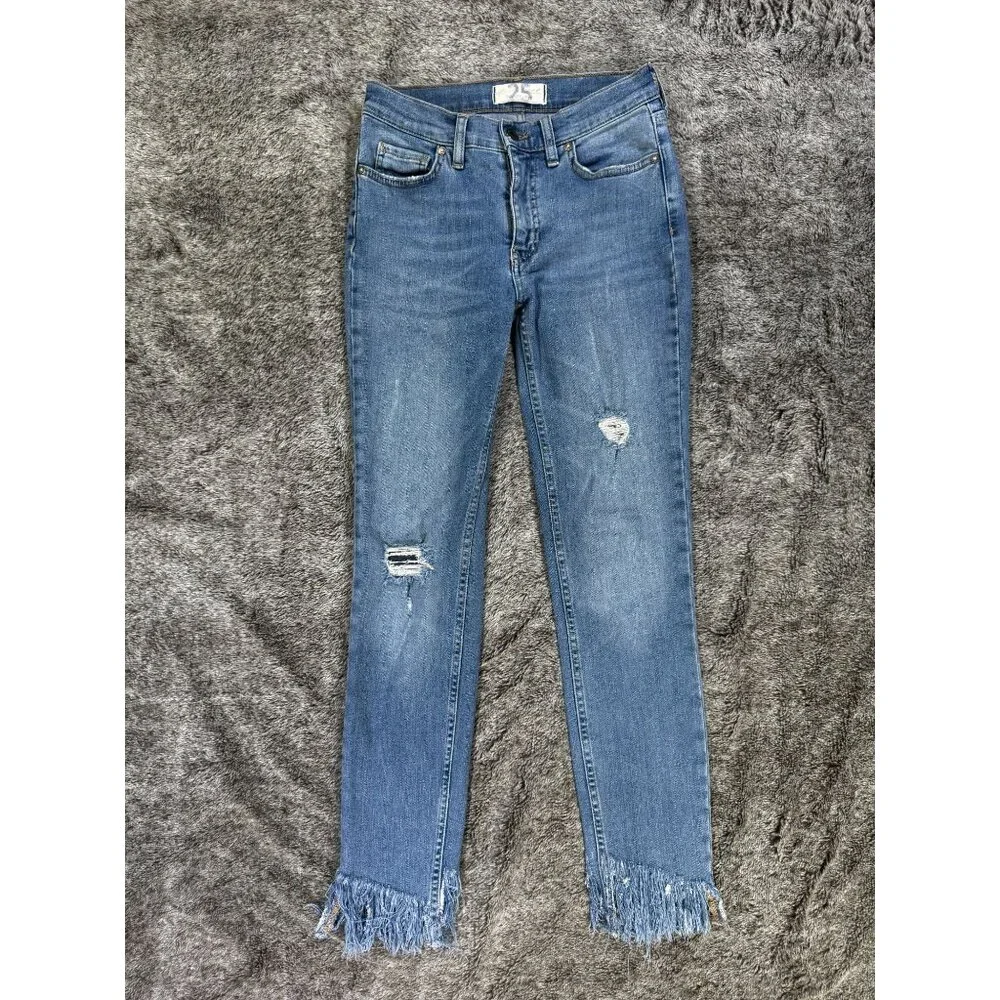 Free People Great Heights Frayed Skinny Jeans Sz 25
